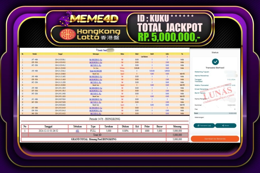 Bukti Jp MEME4D Togel Online 12 DESEMBER 2024