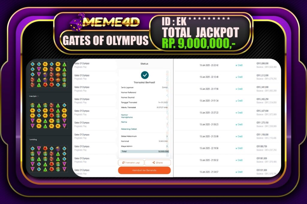 Bukti Jp MEME4D Slot Online 14 JANUARI 2025