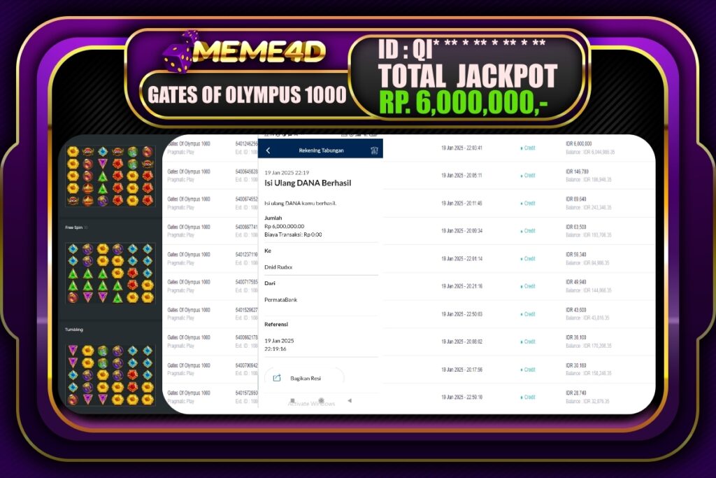Bukti Jp MEME4D Slot Online 20 JANUARI 2025