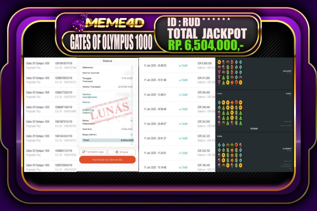 Bukti Jp MEME4D Slot Online 12 JANUARI 2025