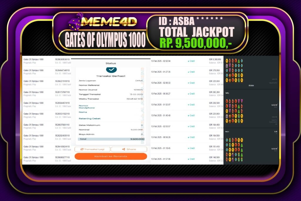 Bukti Jp MEME4D Slot Online 13 Februari 2025