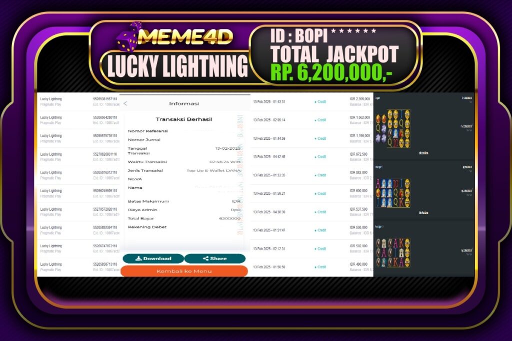 Bukti Jp MEME4D Slot Online 13 Februari 2025