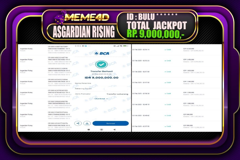 Bukti Jp MEME4D Slot Online 03 Februari 2025