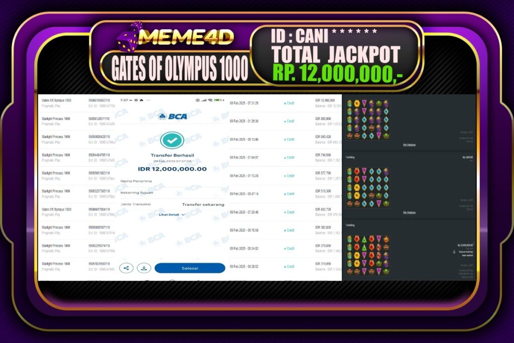 Bukti Jp MEME4D Slot Online 10 Februari 2025