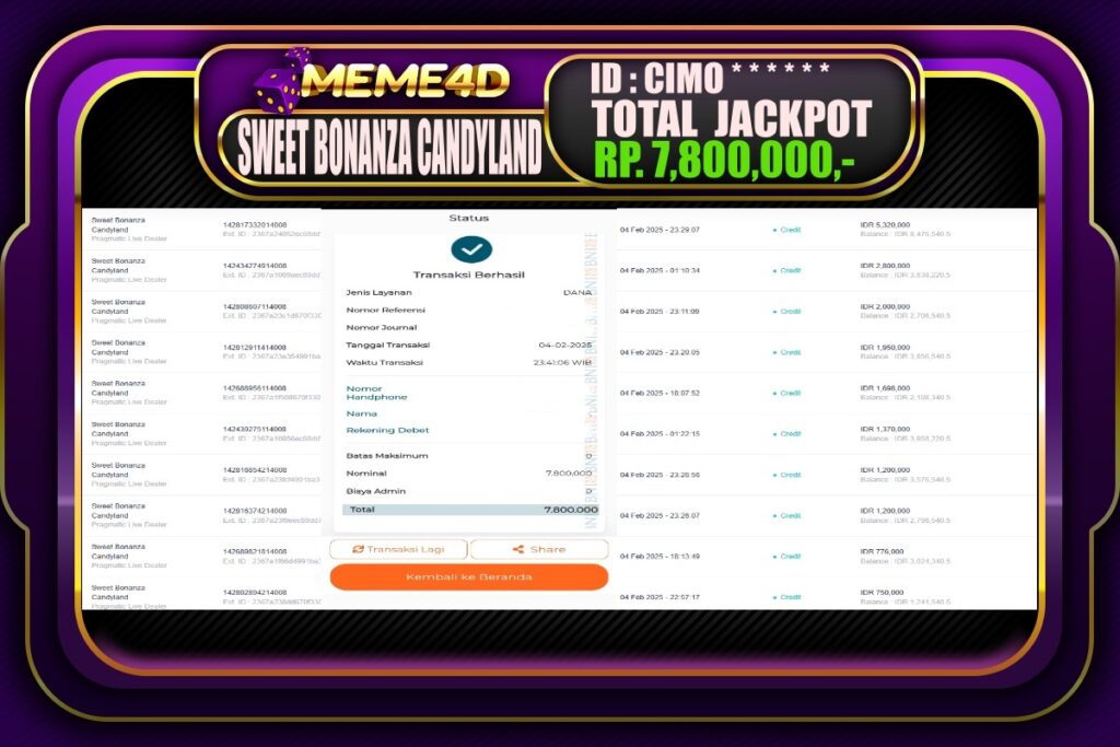 Bukti Jp MEME4D Slot Online 05 Februari 2025