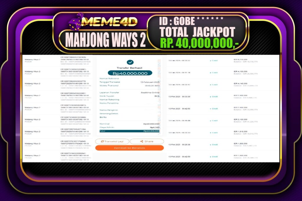 Bukti Jp MEME4D Slot Online 13 Februari 2025