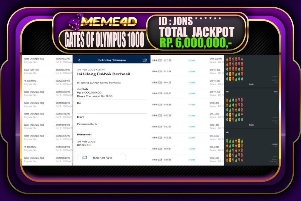 Bukti Jp MEME4D Slot Online 14 Februari 2025