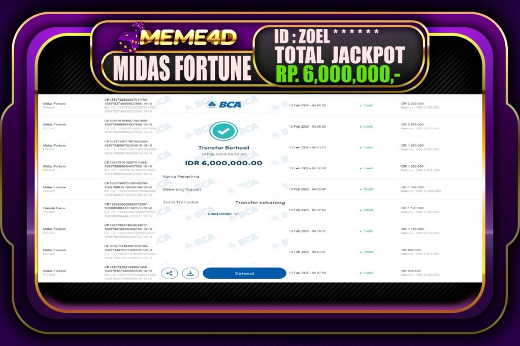 Bukti Jp MEME4D Slot Online 13 Februari 2025