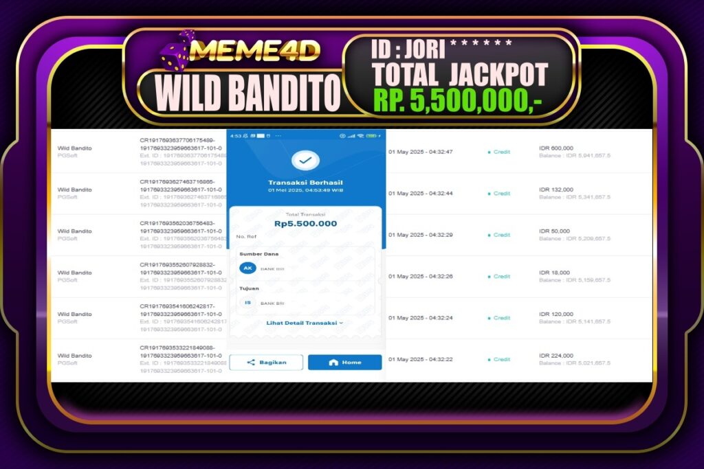 Bukti Jp MEME4D Slot Online 01 Mei 2025