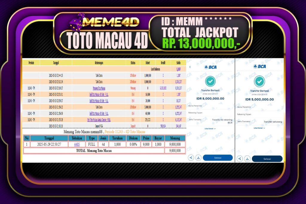 Bukti Jp MEME4D Togel Online 30 Mei 2025
