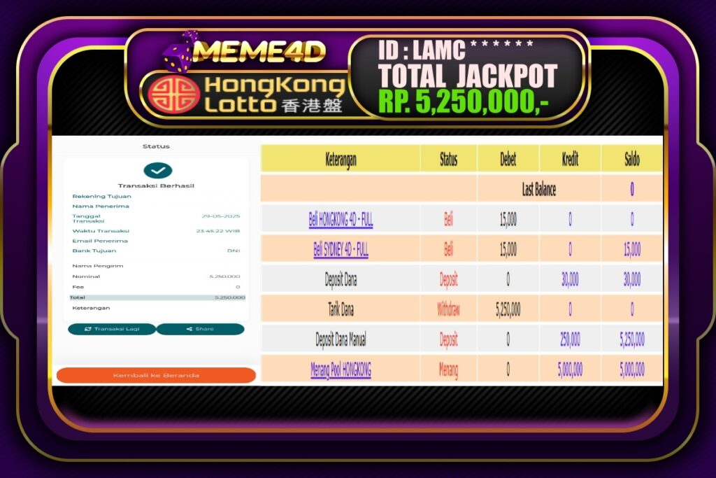 Bukti Jp MEME4D Togel Online 30 Mei 2025