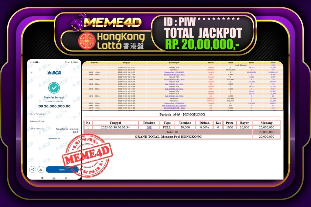 Bukti Jp MEME4D Togel Online 31 Mei 2025