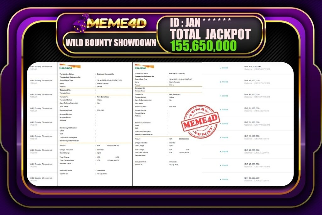 Bukti Jp MEME4D Slot Online 14 Juli 2025