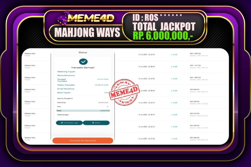 Bukti Jp MEME4D Slot Online 14 Juli 2025