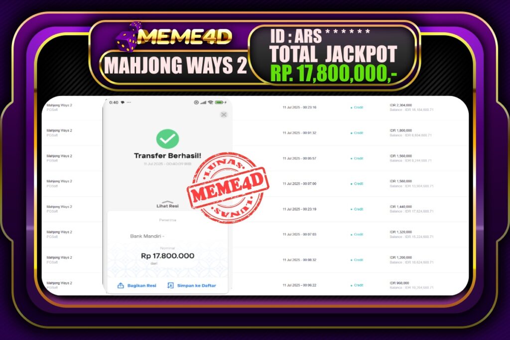 Bukti Jp MEME4D Slot Online 11 Juli 2025