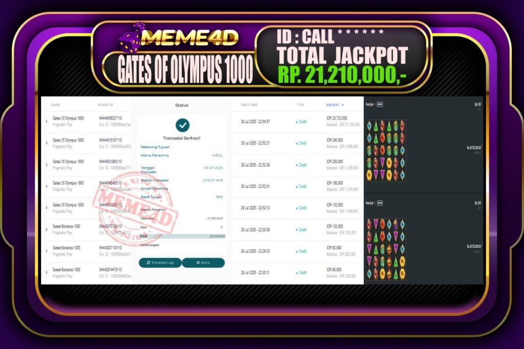 Bukti Jp MEME4D Slot Online 30 Juli 2025