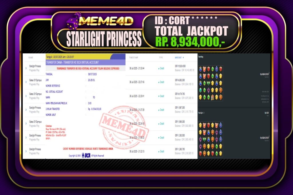 Bukti Jp MEME4D Slot Online 31 Juli 2025
