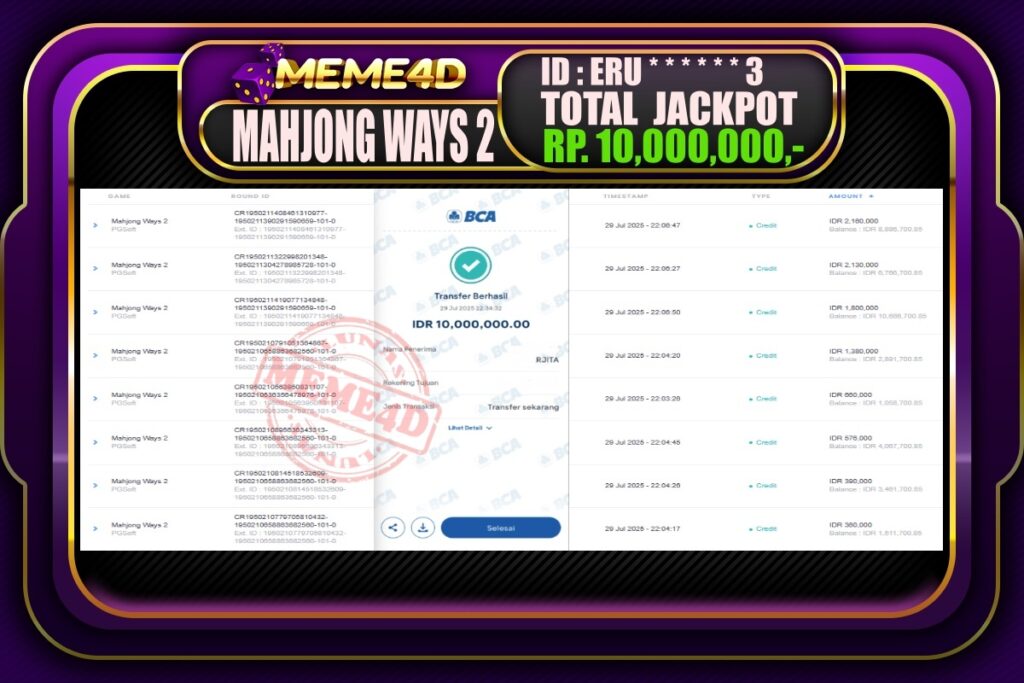 Bukti Jp MEME4D Slot Online 30 Juli 2025