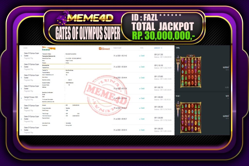 Bukti Jp MEME4D Slot Online 31 Juli 2025