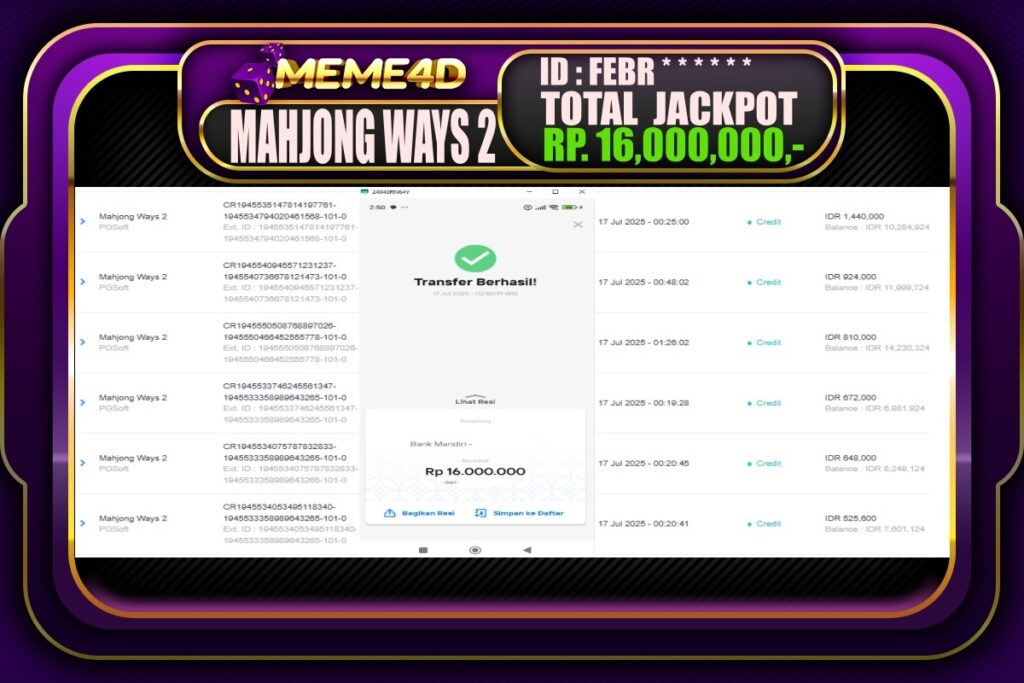Bukti Jp MEME4D Slot Online 17 Juli 2025