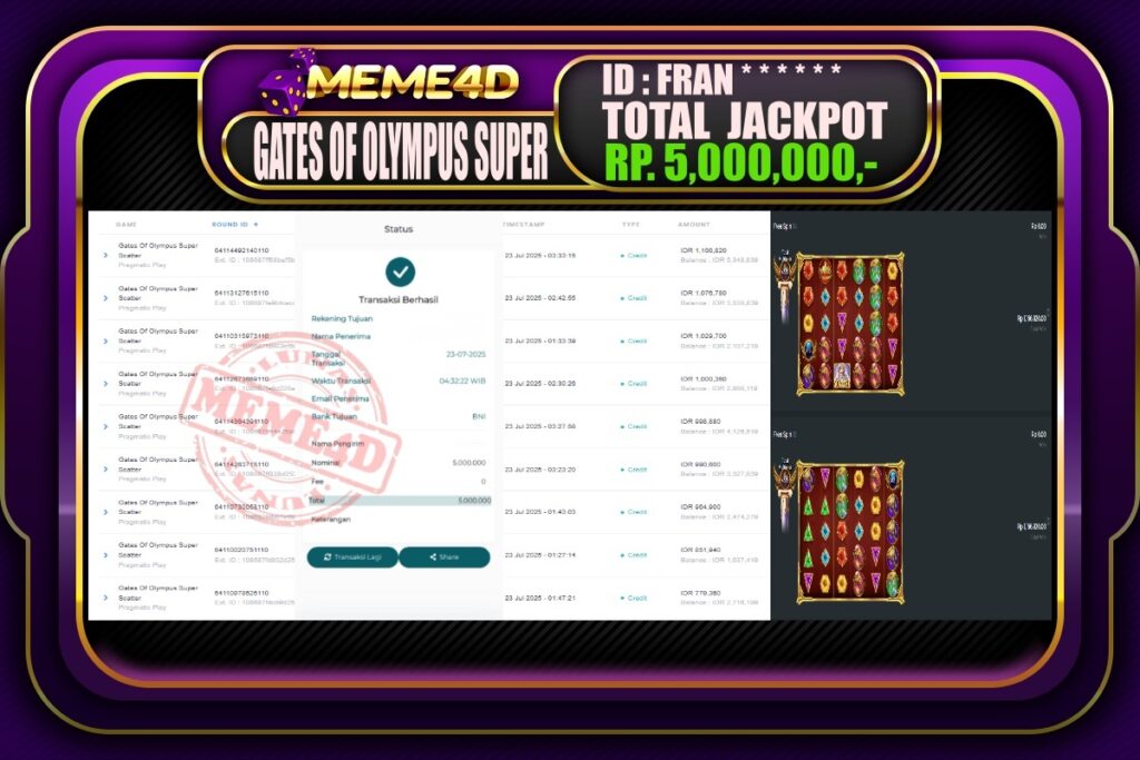 Bukti Jp MEME4D Slot Online 23 Juli 2025