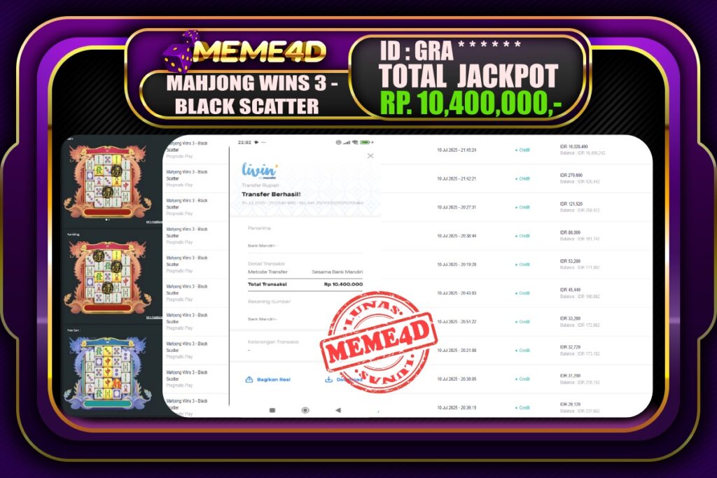 Bukti Jp MEME4D Slot Online 11 Juli 2025