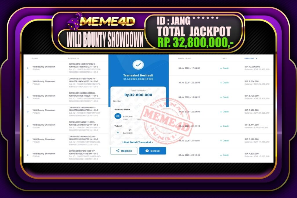 Bukti Jp MEME4D Slot Online 31 Juli 2025