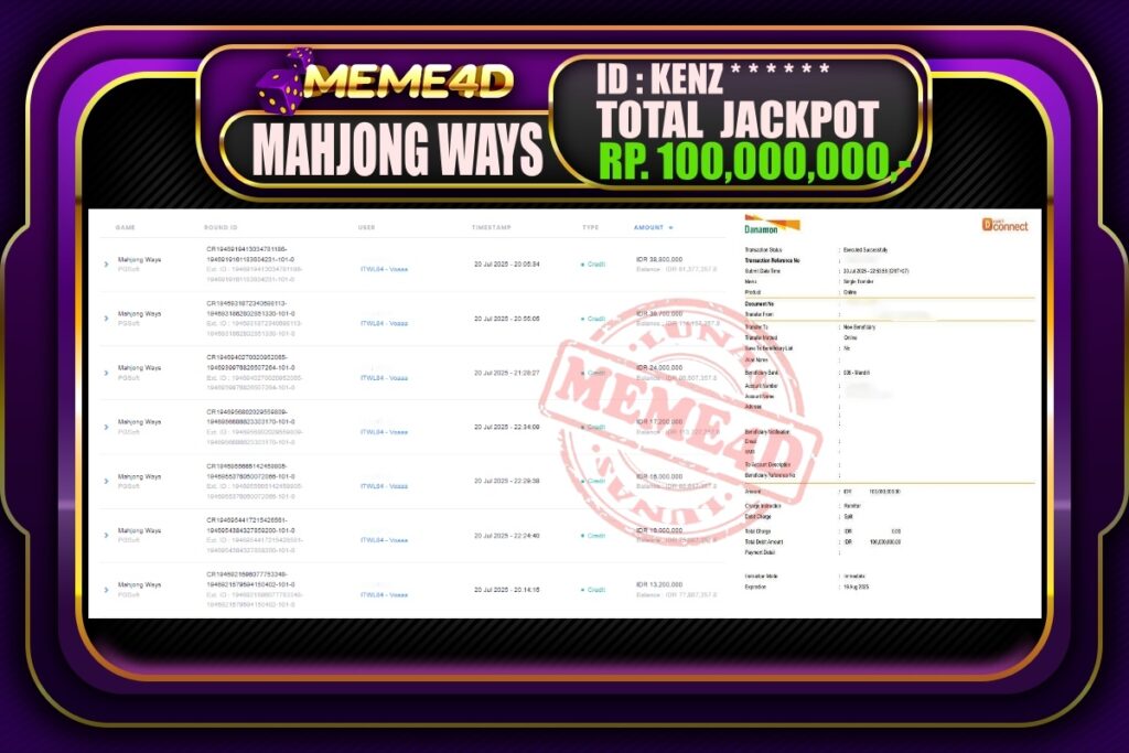 Bukti Jp MEME4D Slot Online 21 Juli 2025