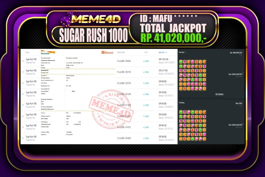 Bukti Jp MEME4D Slot Online 31 Juli 2025