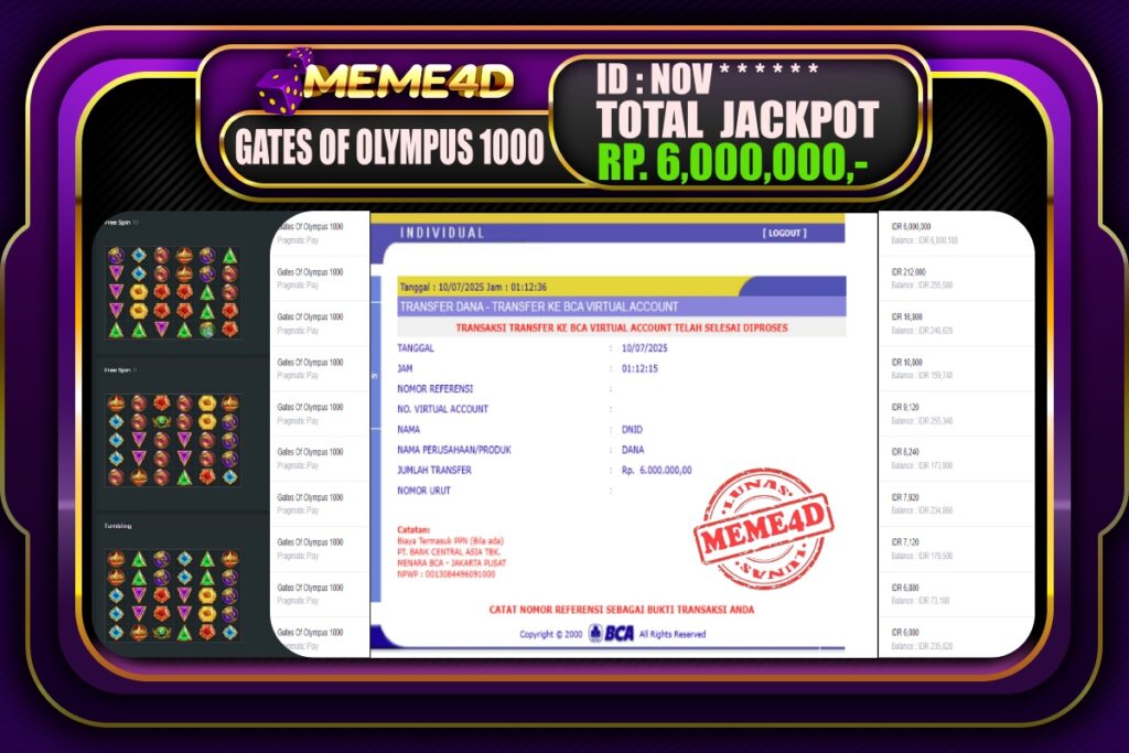 Bukti Jp MEME4D Slot Online 10 Juli 2025