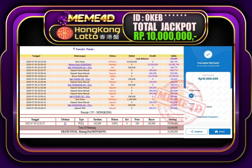 Bukti Jp MEME4D Togel Online 31 Juli 2025