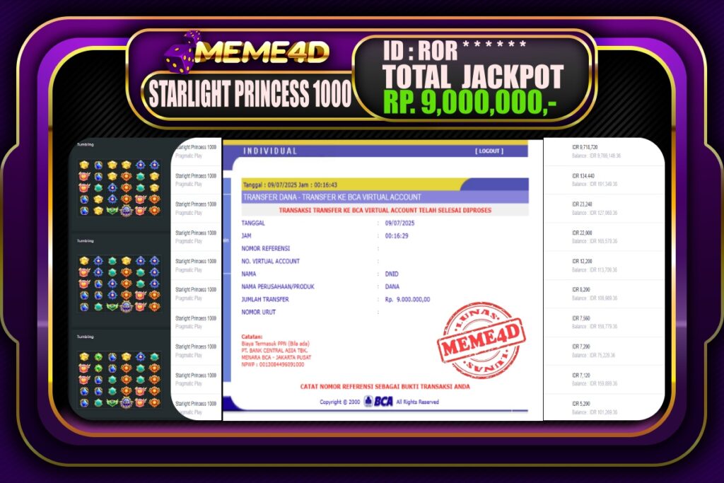 Bukti Jp MEME4D Slot Online 09 Juli 2025