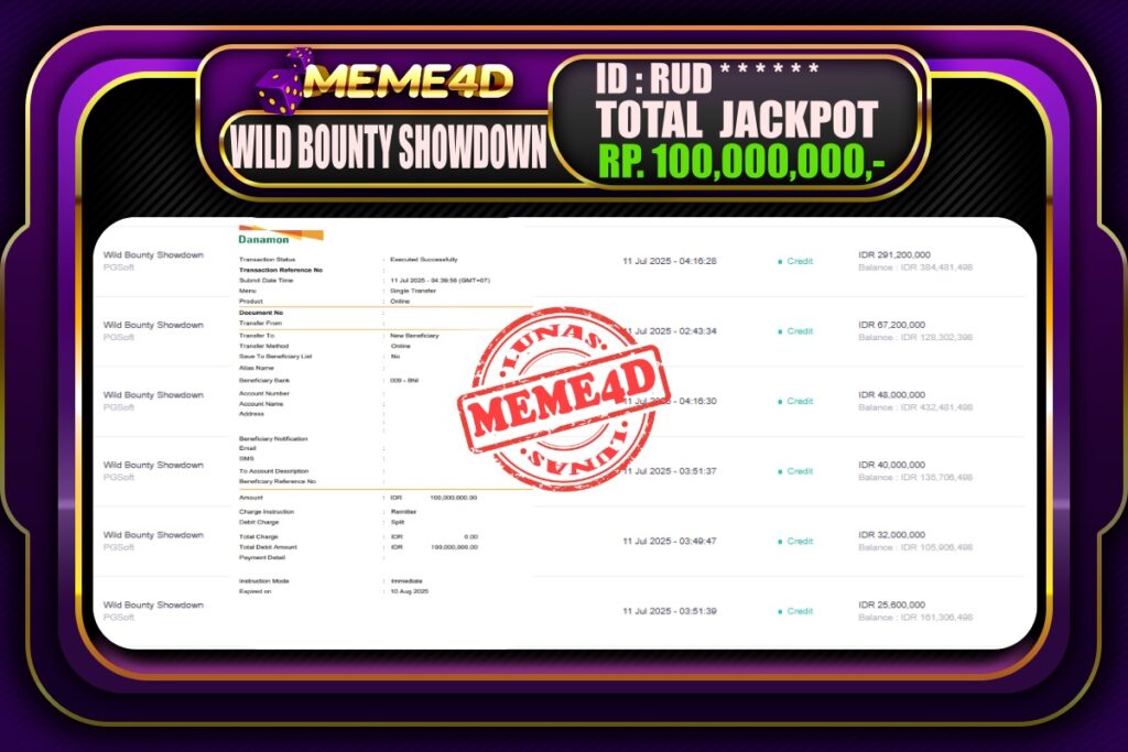 Bukti Jp MEME4D Slot Online 11 Juli 2025