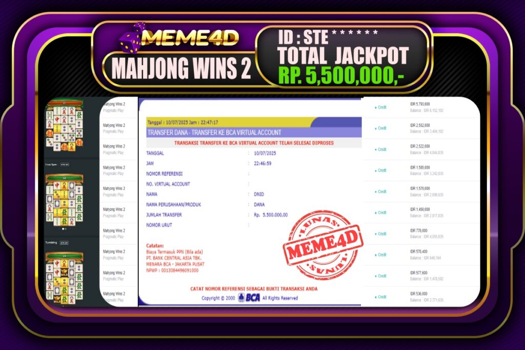 Bukti Jp MEME4D Slot Online 11 Juli 2025