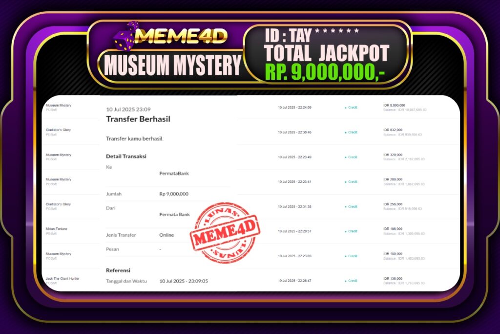 Bukti Jp MEME4D Slot Online 11 Juli 2025