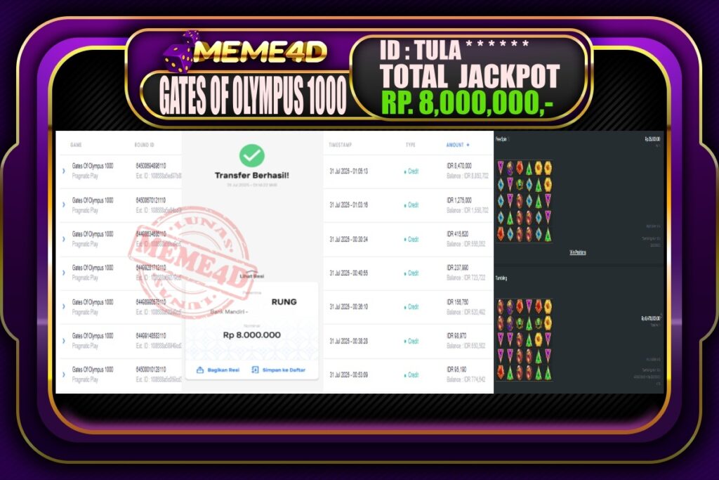 Bukti Jp MEME4D Slot Online 31 Juli 2025