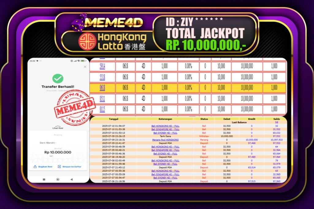 Bukti Jp MEME4D Togel Online 10 Juli 2025