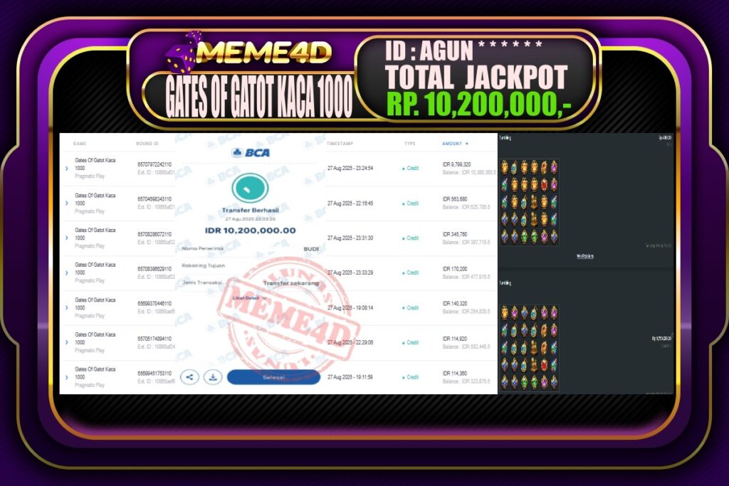 Bukti Jp MEME4D Slot Online 28 Agustus 2025