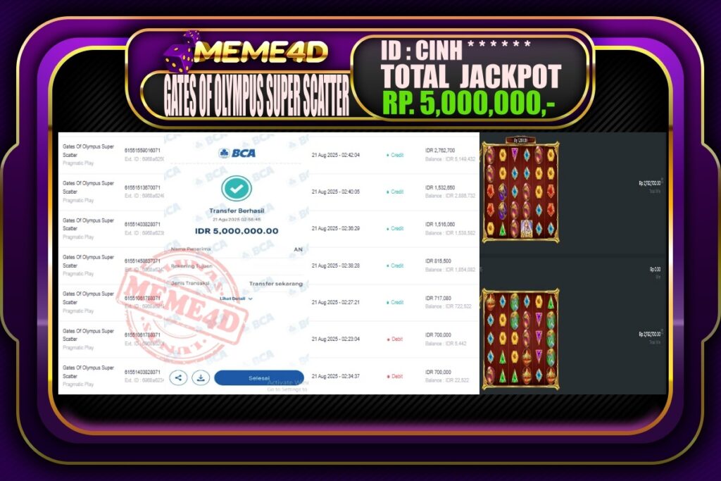 Bukti Jp MEME4D Slot Online 21 Agustus 2025