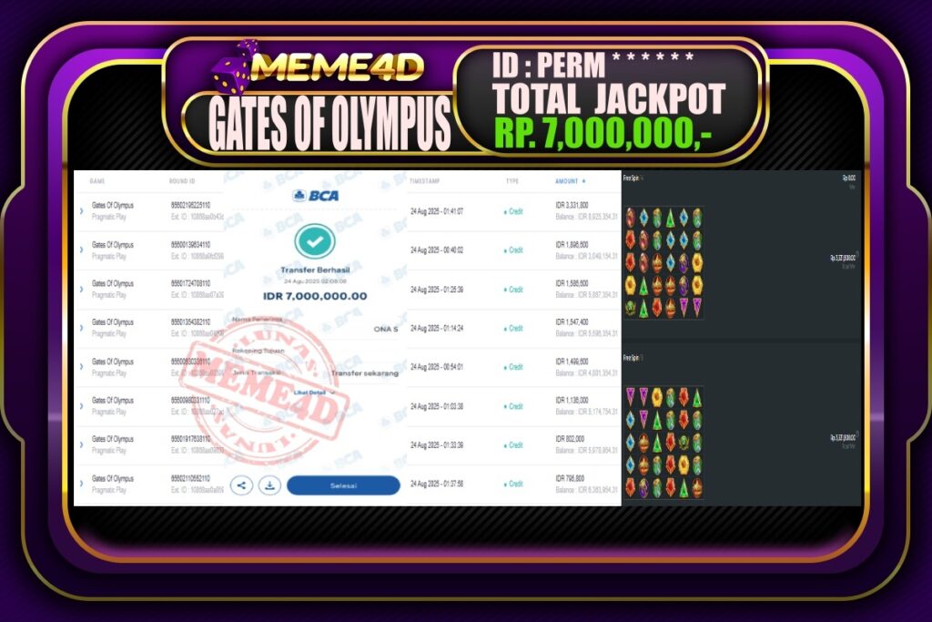 Bukti Jp MEME4D Slot Online 24 Agustus 2025