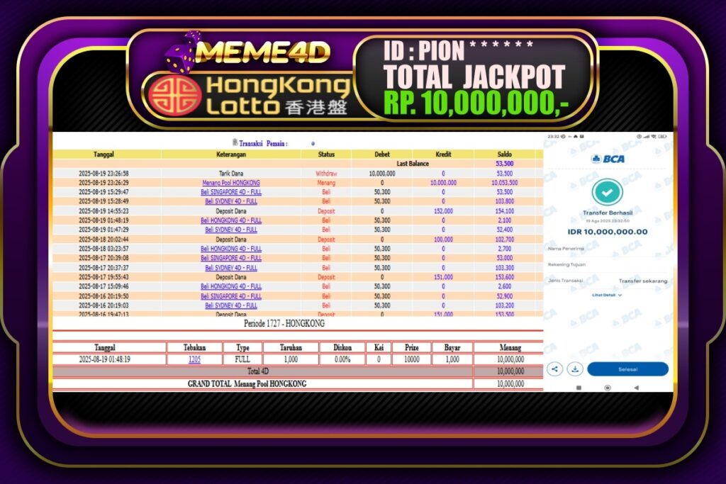 Bukti Jp MEME4D Togel Online 20 Agustus 2025