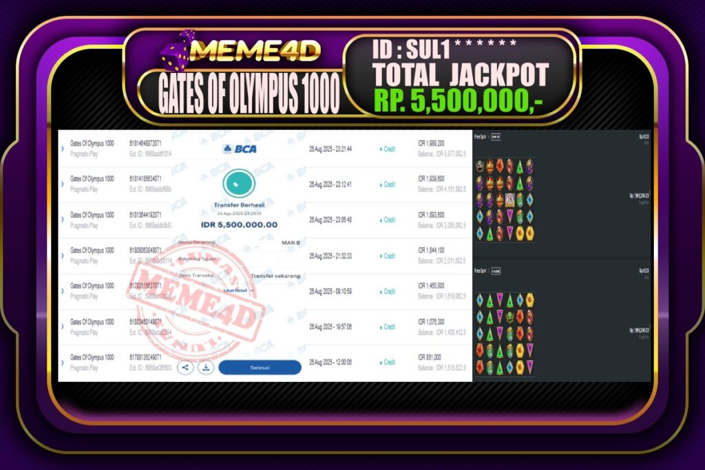 Bukti Jp MEME4D Slot Online 27 Agustus 2025