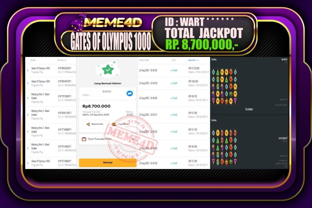 Bukti Jp MEME4D Slot Online 24 Agustus 2025