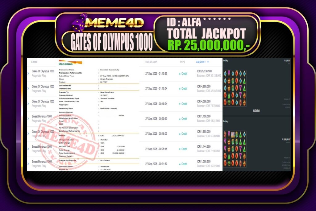 Bukti Jp MEME4D Slot Online 27 September 2025