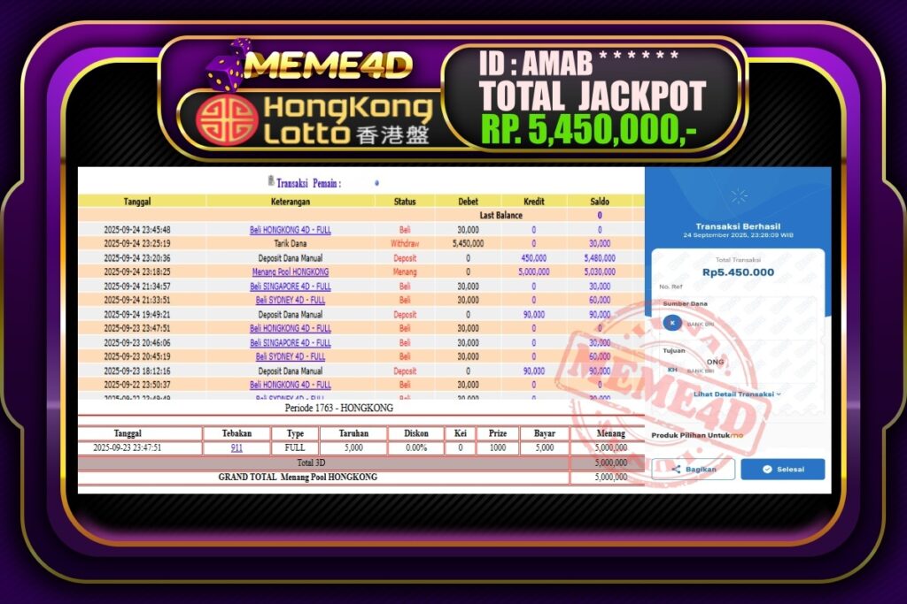 Bukti Jp MEME4D Togel Online 25 September 2025
