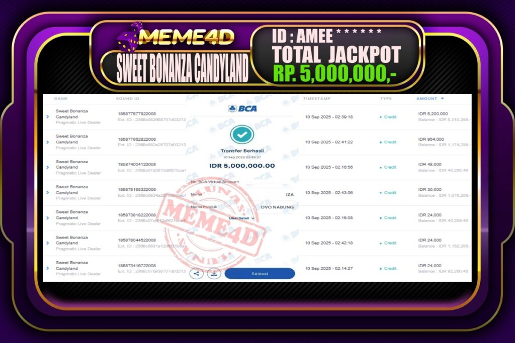 Bukti Jp MEME4D Slot Online 10 September 2025