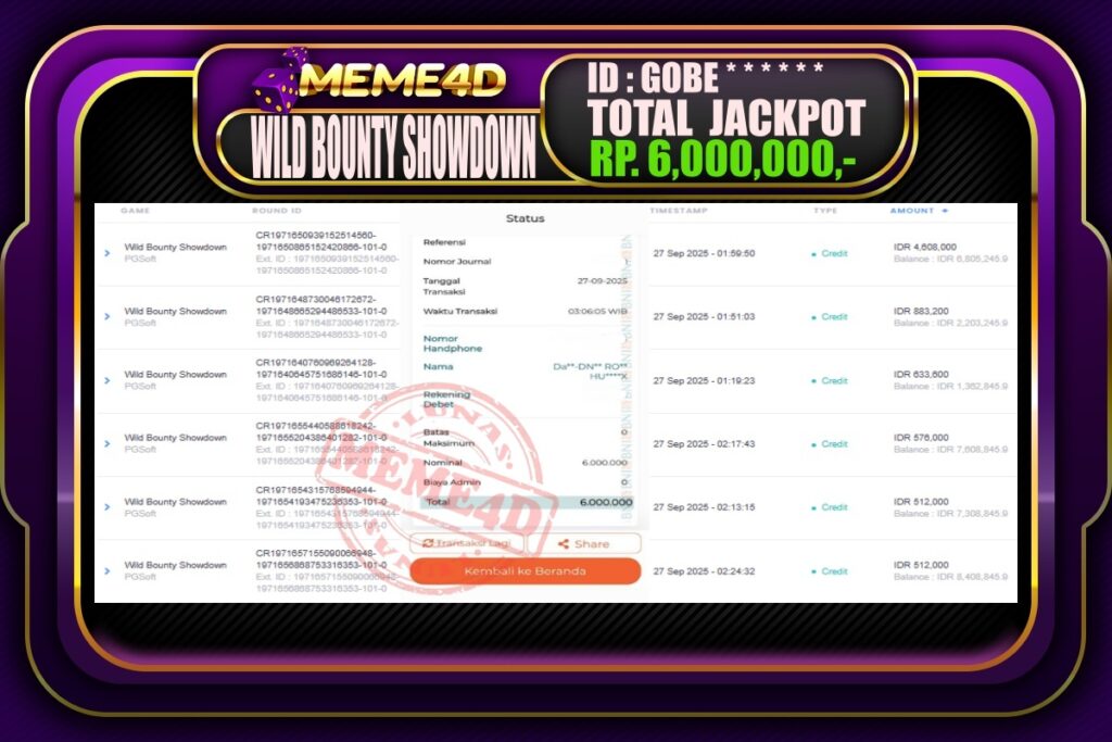 Bukti Jp MEME4D Slot Online 27 September 2025