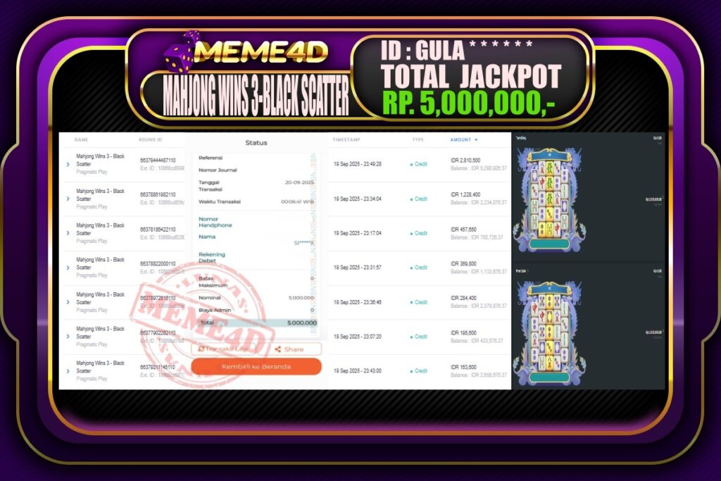 Bukti Jp MEME4D Slot Online 20 September 2025