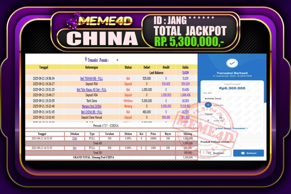 Bukti Jp MEME4D Togel Online 22 September 2025