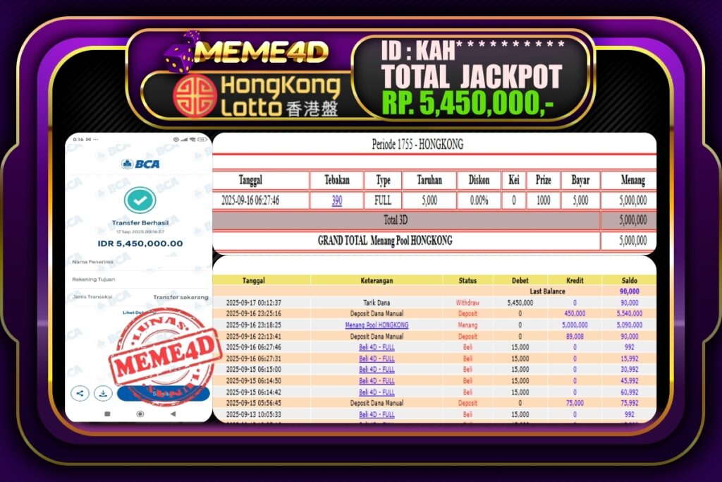 Bukti Jp MEME4D Togel Online 17 September 2025